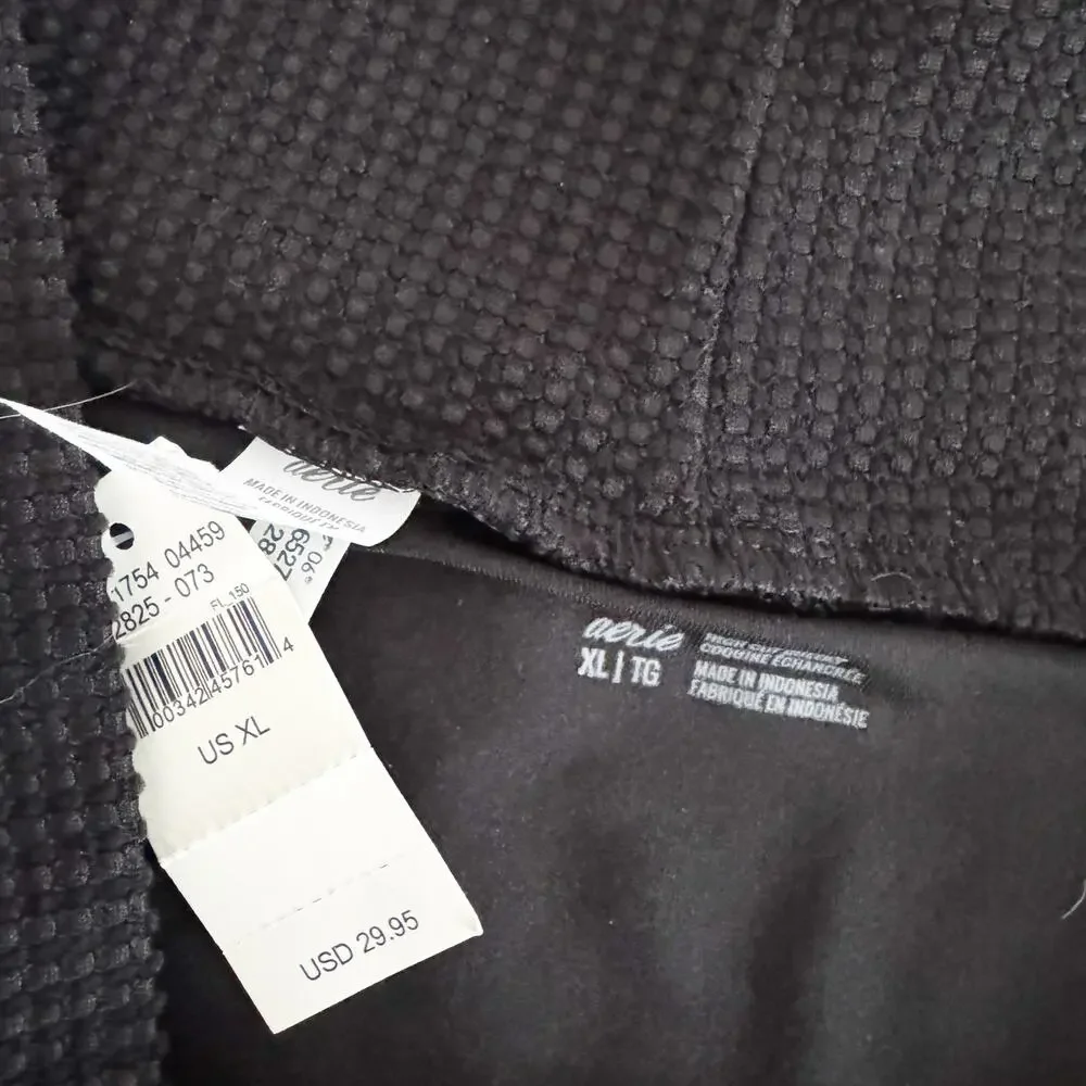 AERIE Waffle Longline Triangle High Cut Cheeky Bikini Black XL XXL - Picture 9 of 9